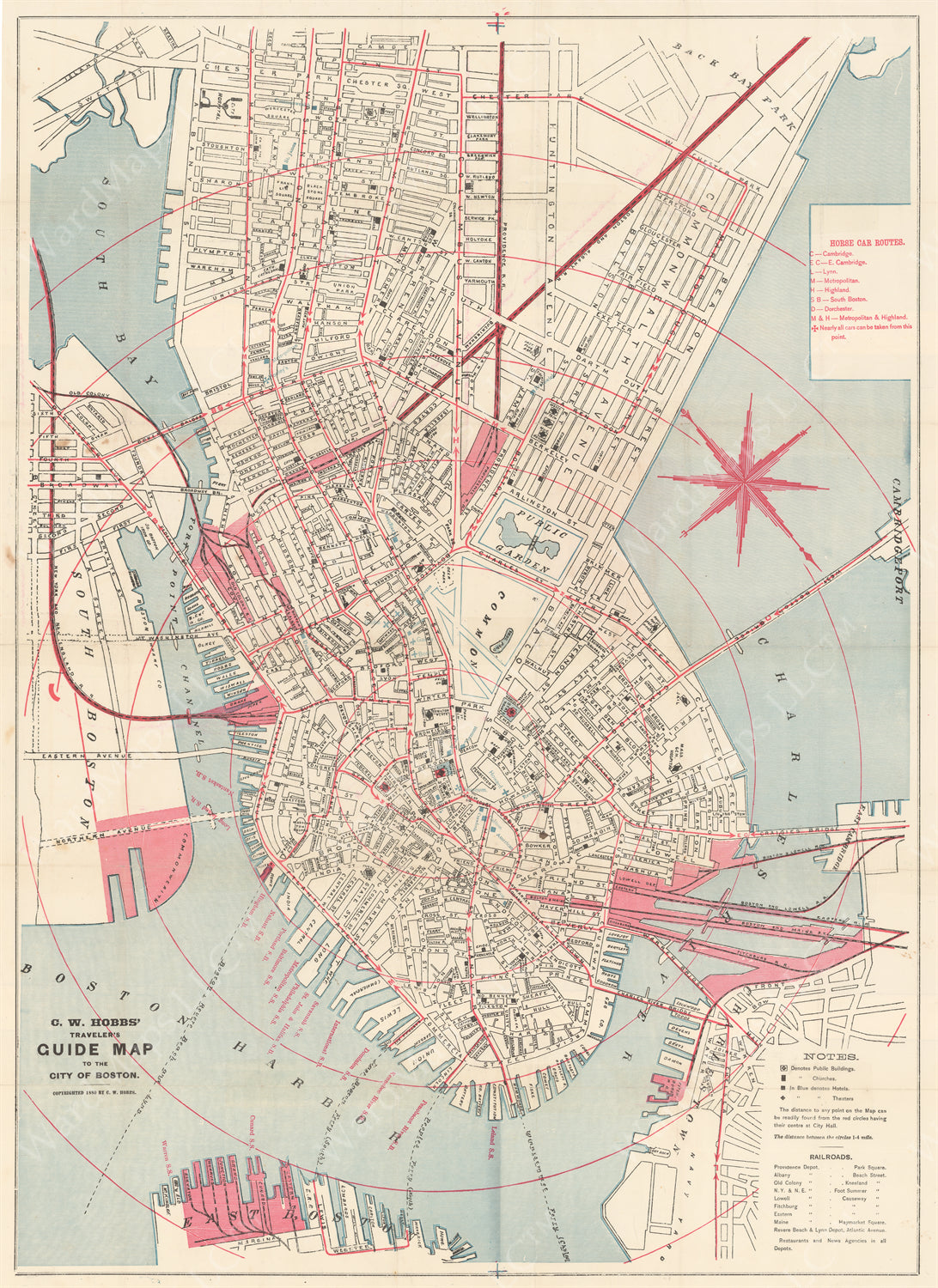 Horse Railroad Lines in Downtown Boston, Massachusetts 1880