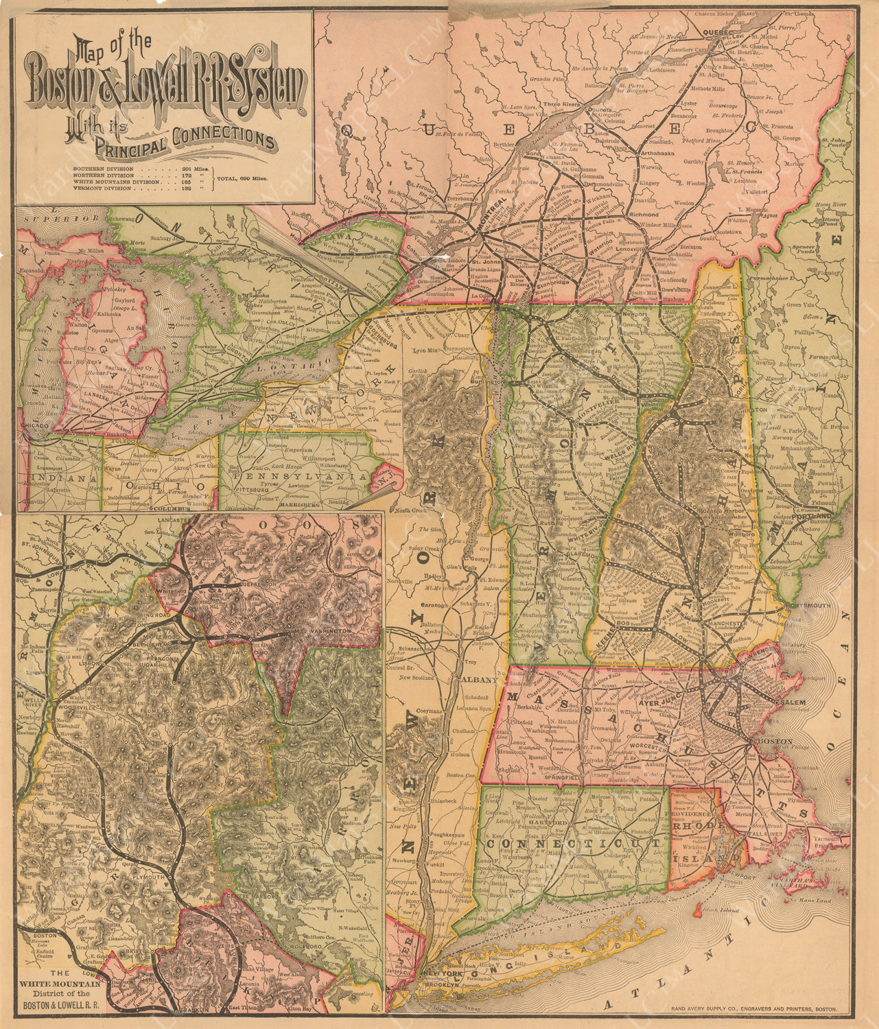 Boston & Lowell Railroad System with Principal Connections 1886