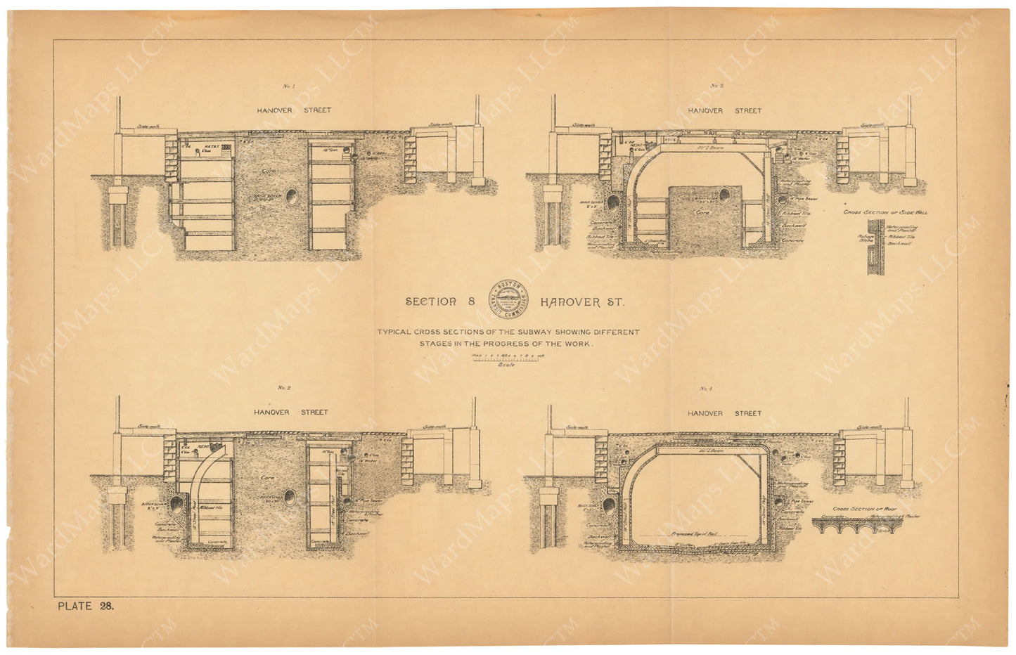 BTC Annual Report 03, 1897 Plate 028: Subway Cross Sections at Hanover Street