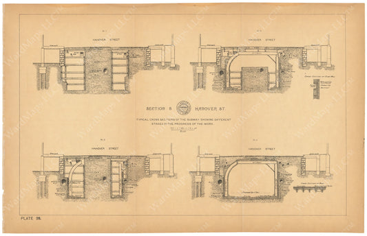 BTC Annual Report 03, 1897 Plate 028: Subway Cross Sections at Hanover Street