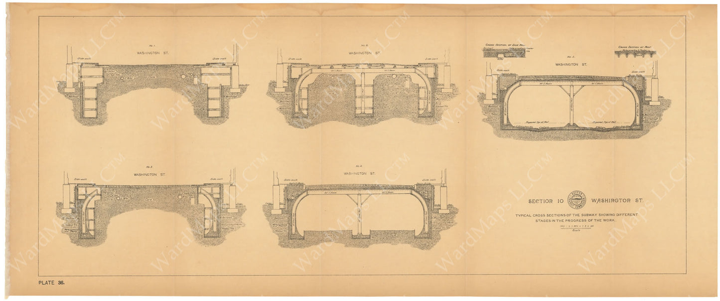 BTC Annual Report 03, 1897 Plate 036: Subway Progression of Work at Washington Street #2