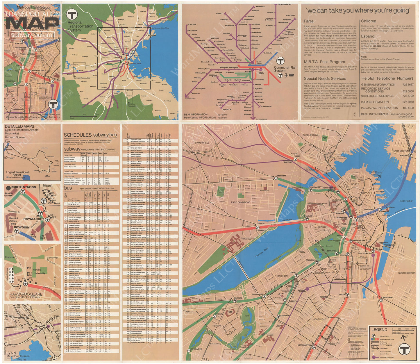MBTA System Route Map 1976 Spring (Side B)