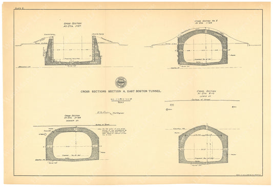 BTC Annual Report 06, 1900 Plate 02: East Boston Tunnel Sections at E Boston