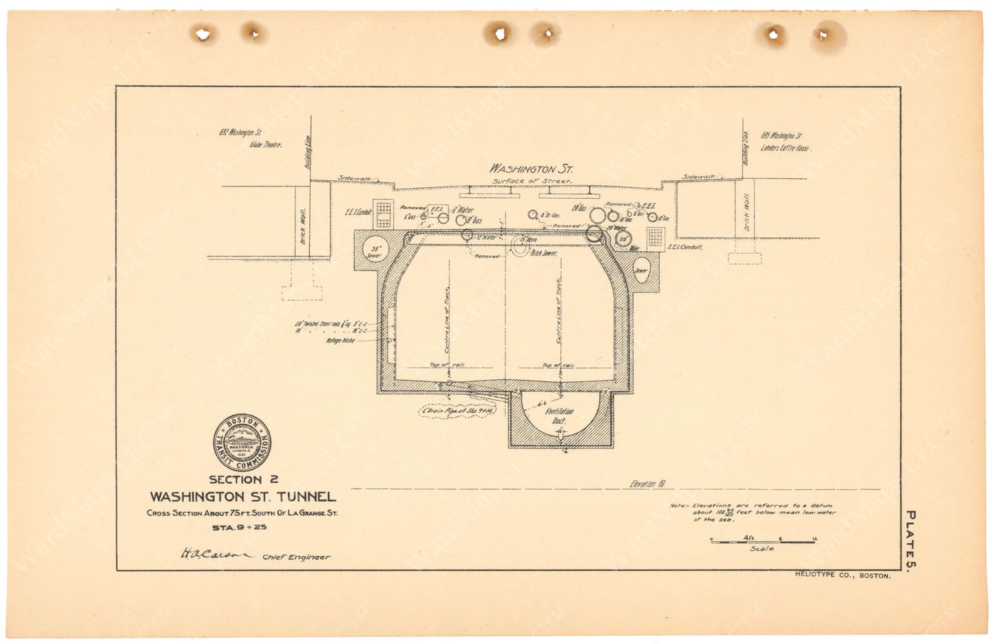 BTC Annual Report 11, 1905 Plate 05: Washington Street Tunnel Cross Section Near Lagrange Street