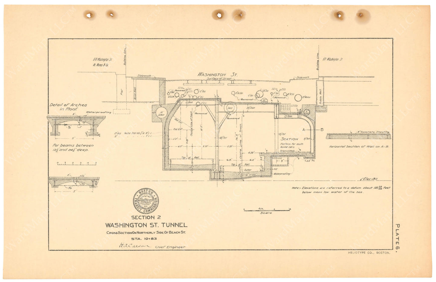 BTC Annual Report 11, 1905 Plate 06: Washington Street Tunnel Cross Section at Boylston Station