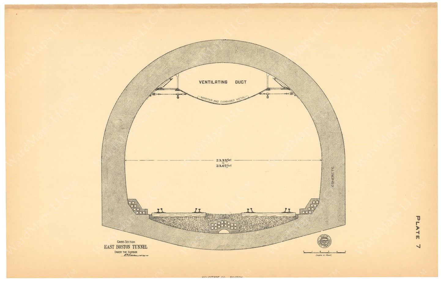 BTC Annual Report 10, 1904 Plate 07: East Boston Tunnel Cross Section Showing Ventilating Duct