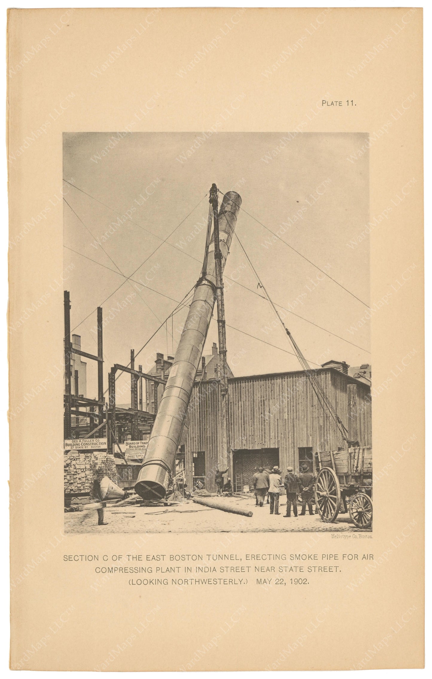 BTC Annual Report 08, 1902 Plate 11: East Boston Tunnel, Smoke Pipe Erection