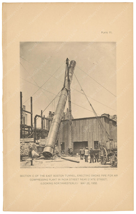 BTC Annual Report 08, 1902 Plate 11: East Boston Tunnel, Smoke Pipe Erection