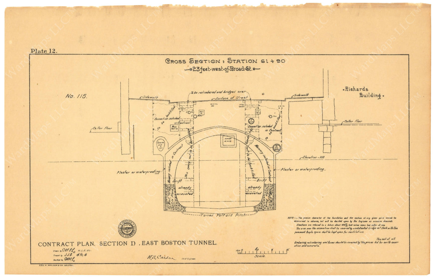 BTC Annual Report 08, 1902 Plate 12: East Boston Tunnel Cross Section 61+90
