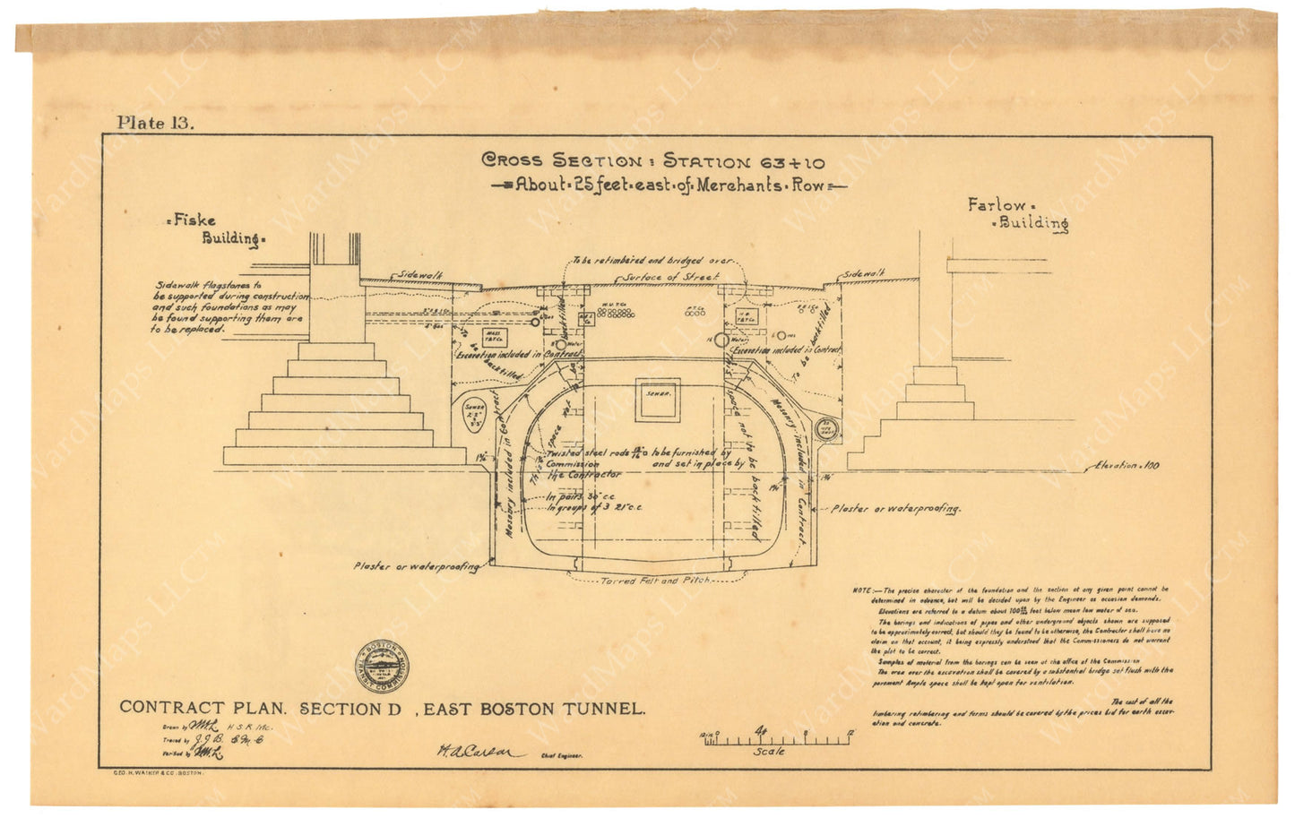 BTC Annual Report 08, 1902 Plate 13: East Boston Tunnel Cross Section 63+10