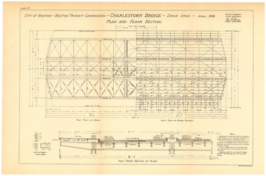 BTC Annual Report 06, 1900 Plate 17: Charlestown Bridge, Draw Plan and Floor Section