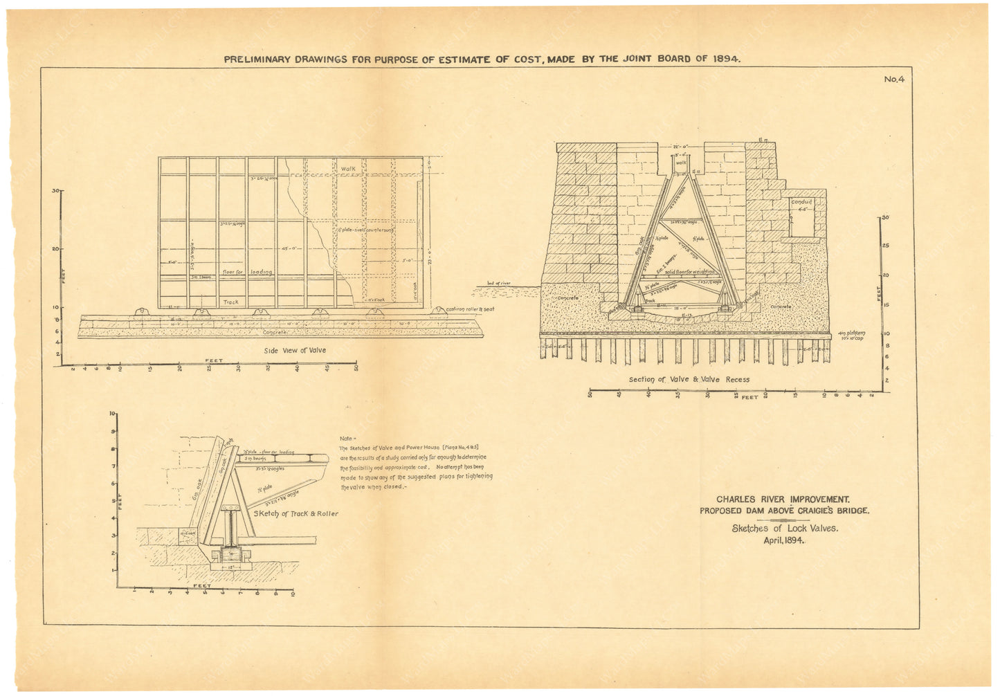 Charles River Dam Report 1903: Preliminary Drawing No 4, April 1894