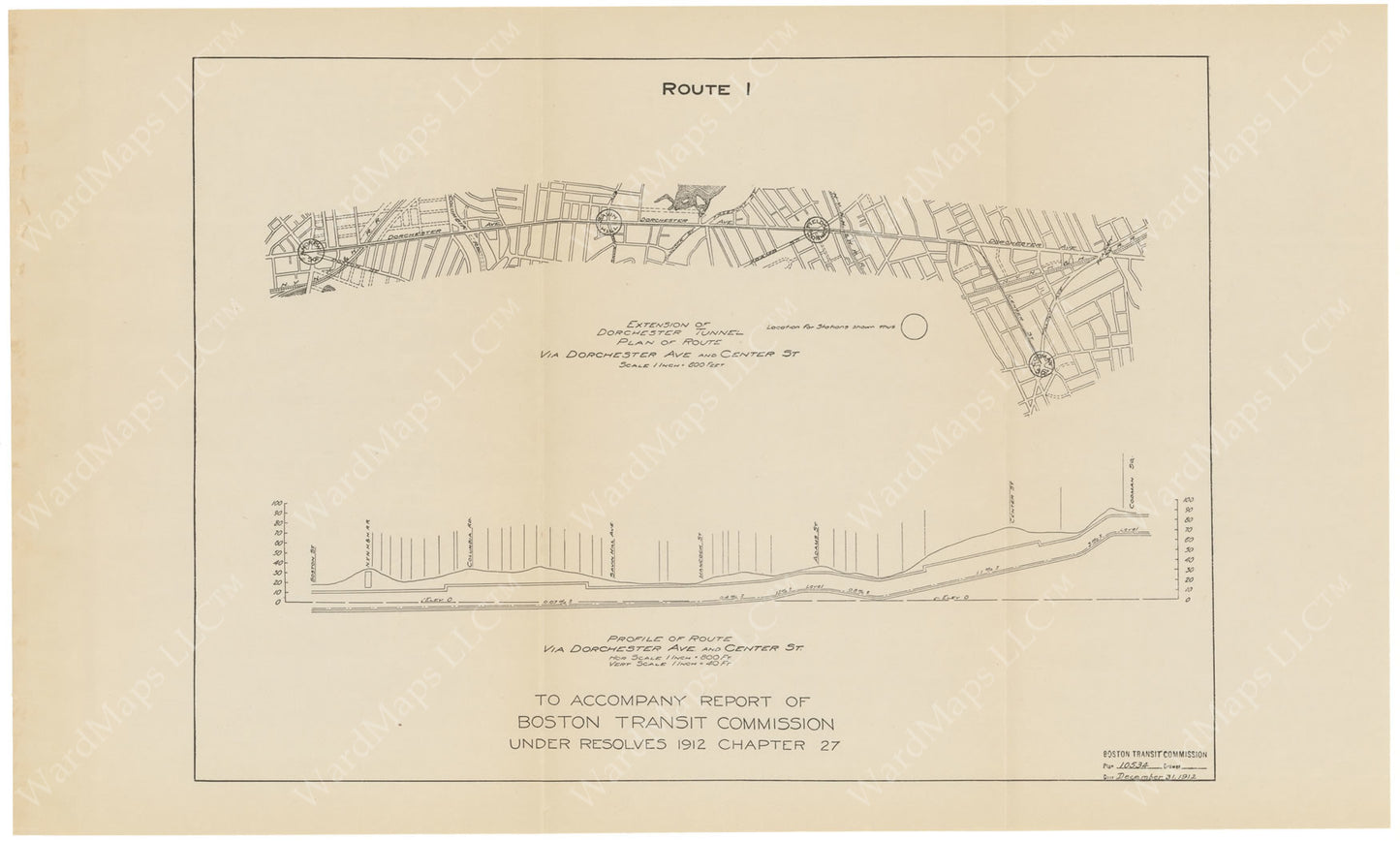 BTC Annual Report 19, 1913: Dorchester Tunnel Extension, Proposed Route 1