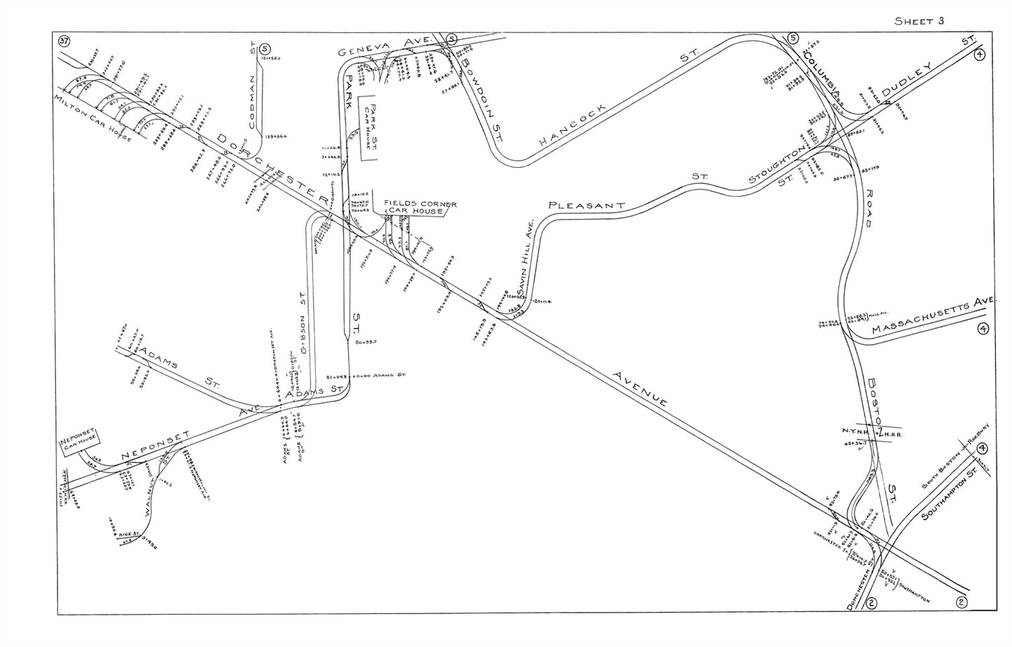 Boston Elevated Railway Co. Track Plans 1915 Plate 03: Dorchester