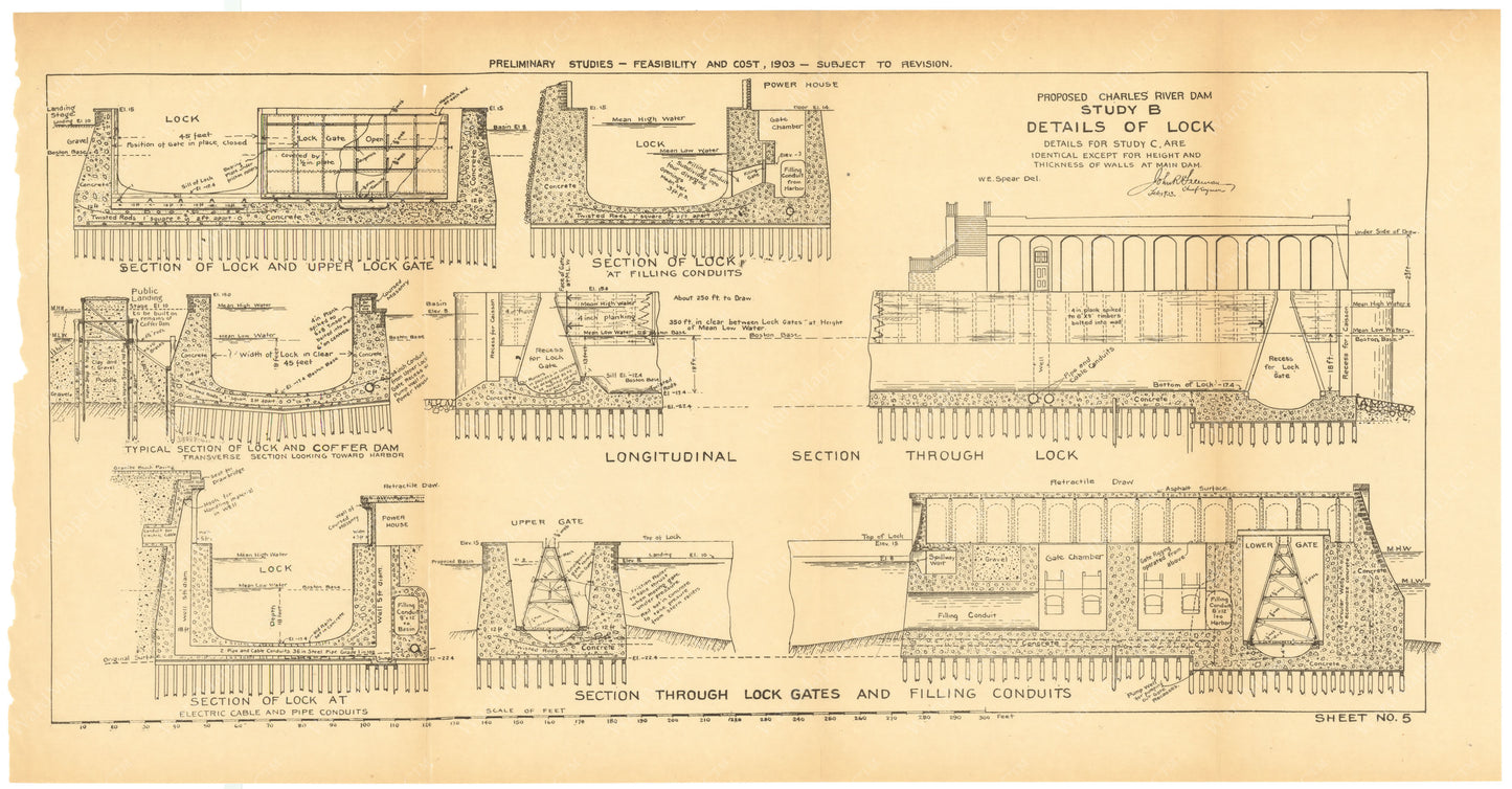 Charles River Dam Report 1903 Sheet 005: Study B Lock Details