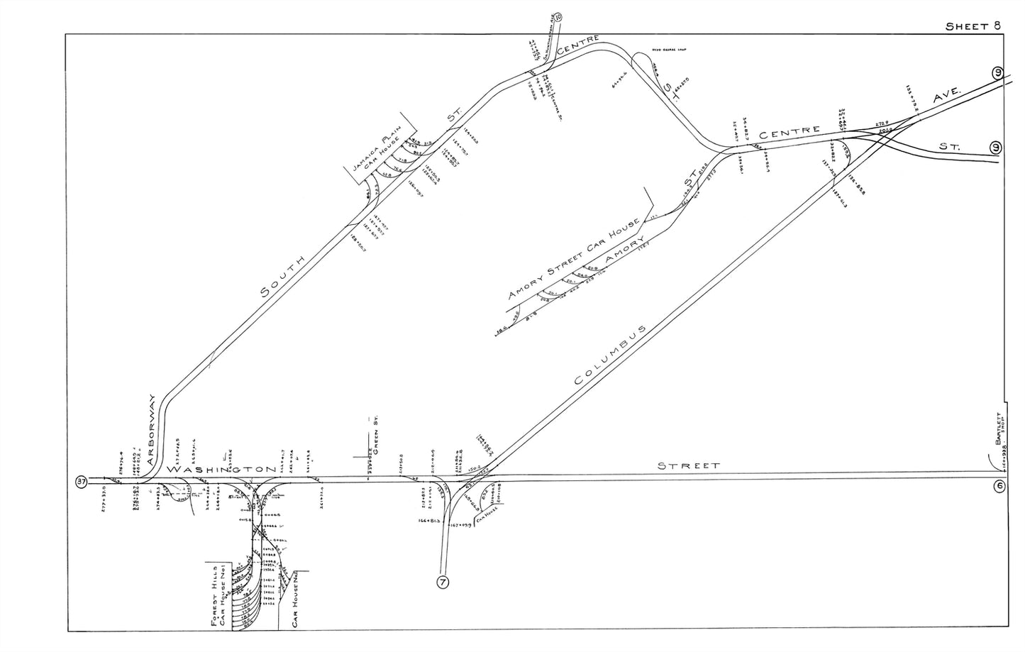 Boston Elevated Railway Co. Track Plans 1915 Plate 08: Forest Hills, Jamaica Plain, and Roxbury