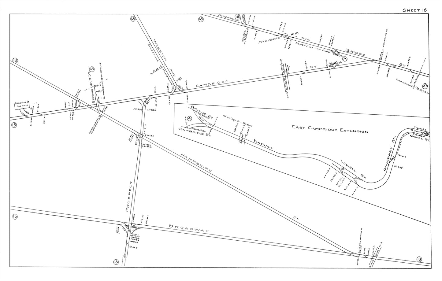 Boston Elevated Railway Co. Track Plans 1915 Plate 16: Cambridge - East Cambridge