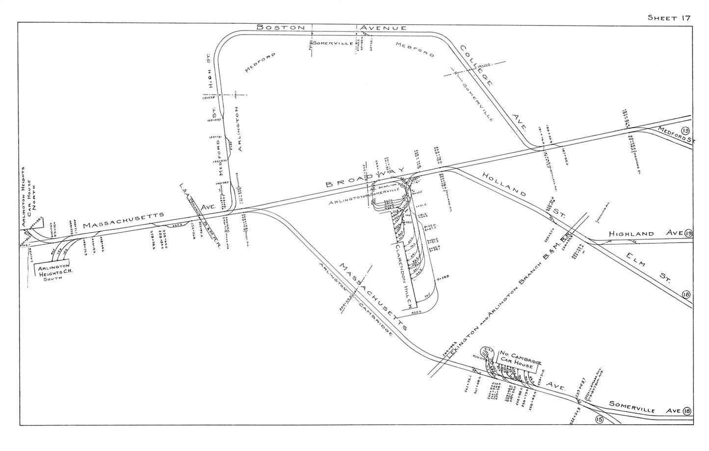 Boston Elevated Railway Co. Track Plans 1915 Plate 17: Arlington and Somerville