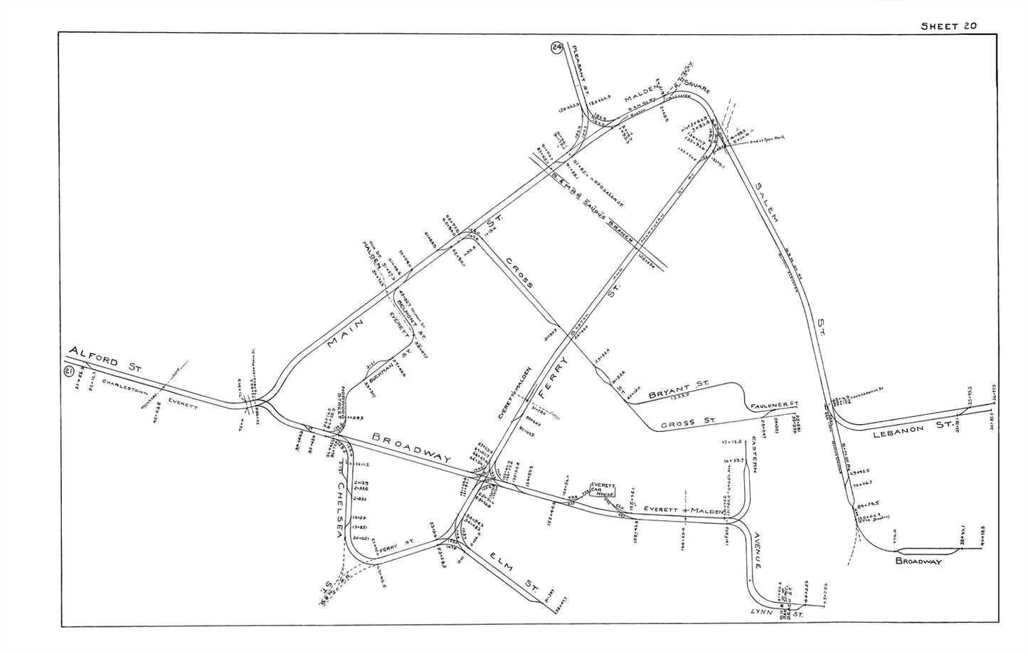 Boston Elevated Railway Co. Track Plans 1915 Plate 20: Everett