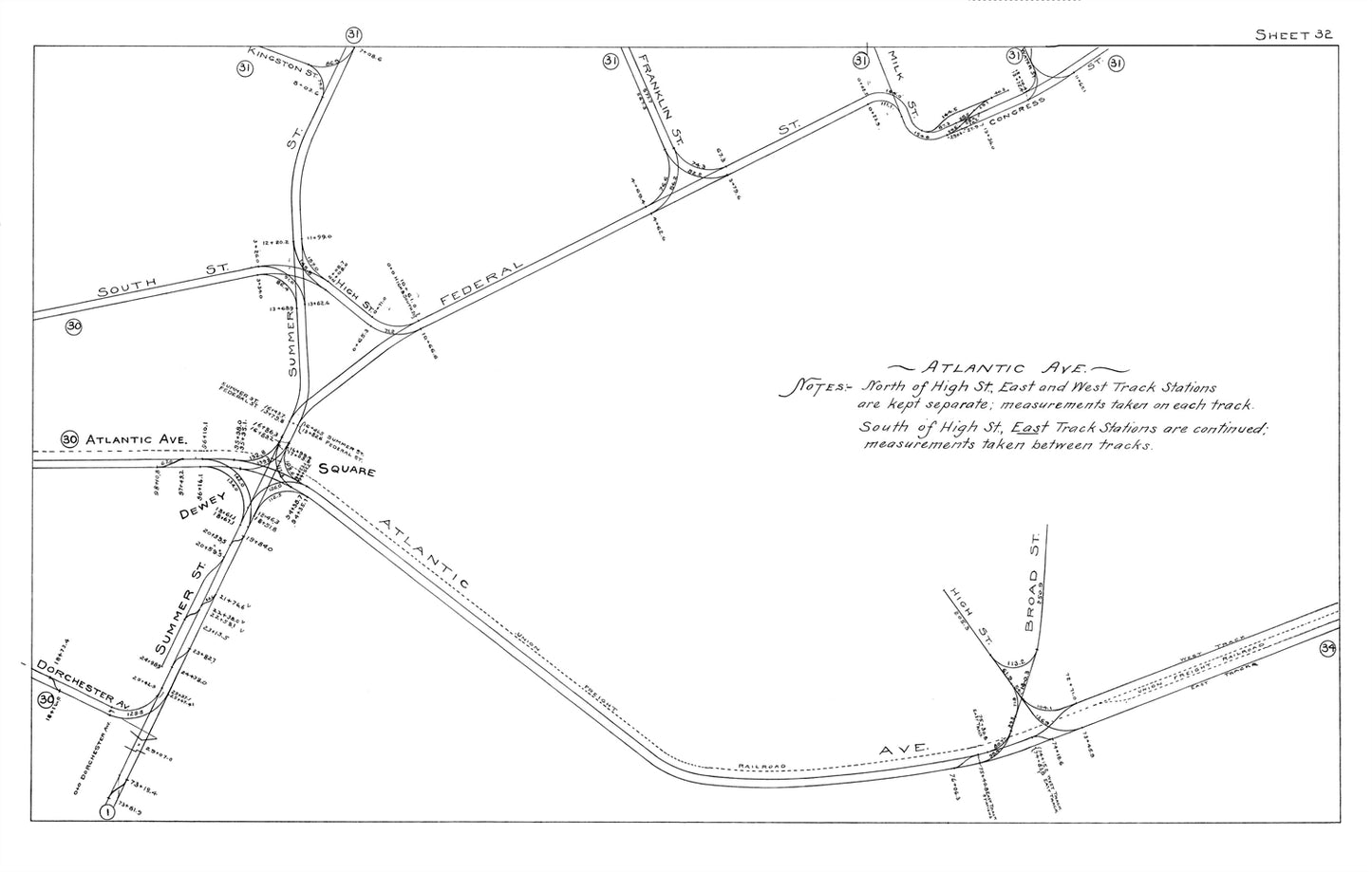 Boston Elevated Railway Co. Track Plans 1915 Plate 32: Boston - Downtown