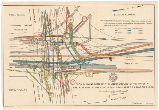 BTC Annual Report 04, 1898 Plate 02: Underground Structures, Tremont at Boylston Streets, March 4, 1897