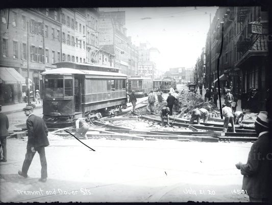 Streetcar Trackwork at Tremont and Dover Streets, Boston, July 21, 1920