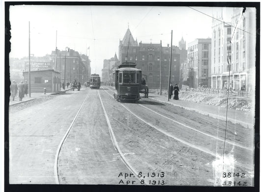 Streetcars on Saint James Avenue, Back Bay, Boston, April 8, 1913