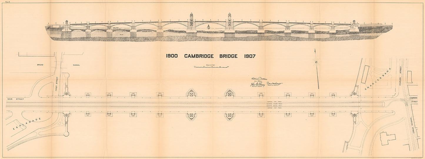 Cambridge Bridge Commission Report 1909: New Bridge Plan and Elevation 1907