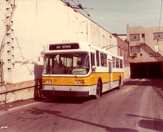 MBTA 4000-series Trackless Trolley at Harvard Square Circa 1976
