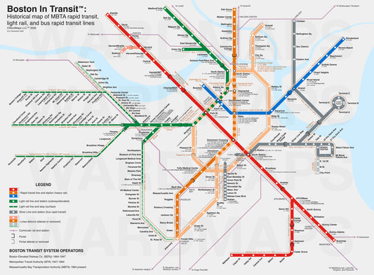 Boston in Transit - The Map: Historical Boston MBTA Map V2.0