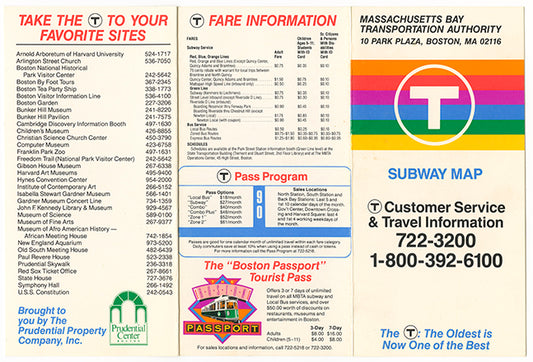 MBTA Folding Pocket Map (Side A) 1989
