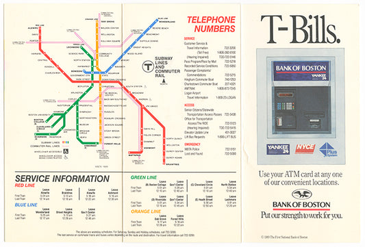 MBTA Folding Pocket Map (Side B) 1989