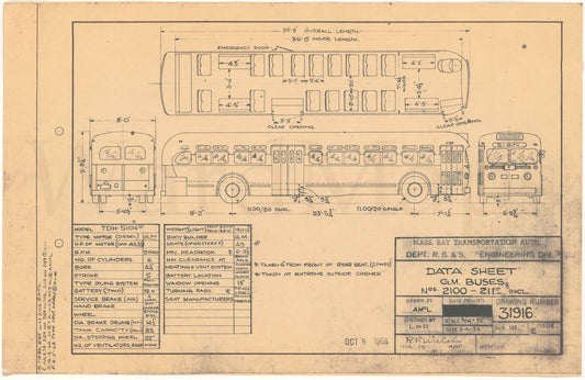 Vehicle Data Sheet 31916: MBTA GM Buses #2100-211X, 1953