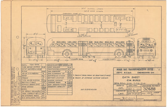 Vehicle Data Sheet 32688: MBTA GM Buses #2130-2131; 2133-2141, 1954
