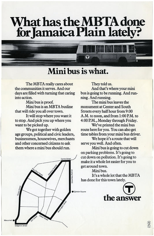 MBTA Mini Bus Brochure for Jamaica Plain 1973