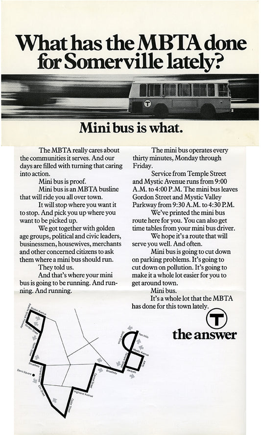 MBTA Mini Bus Brochure for Somerville 1973