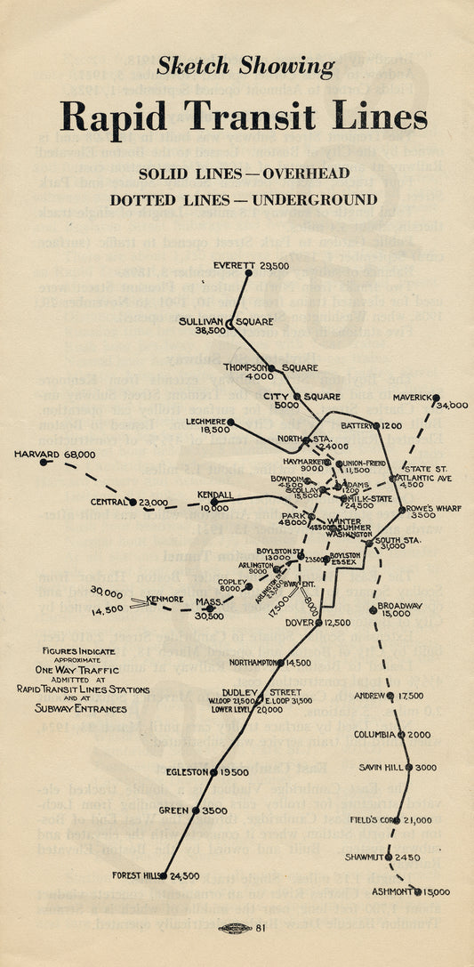 Boston Elevated Railway Co. Rapid Transit Lines Pamphlet Map 1929