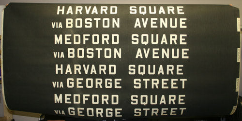 Rollsign Curtain: Harvard Sq. via Boston Ave.; Harvard Sq. via George St.