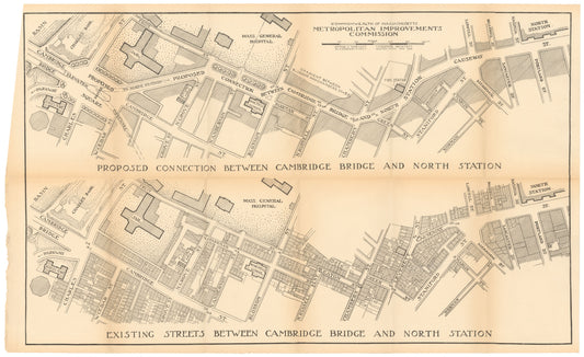 Connections Between Cambridge Bridge and North Station (Boston), Massachusetts 1909: Existing and Proposed