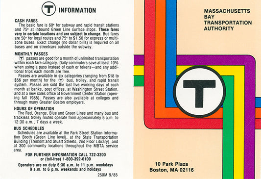 MBTA Folding Pocket Map (Side A) 1985
