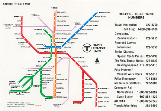 MBTA Folding Pocket Map (Side B) 1985