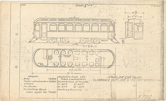 Vehicle Data Sheet 5702: Boston Elevated Railway Co. Parlor Car #101, 1906