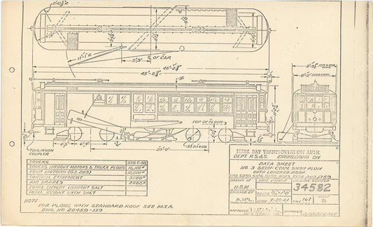 Vehicle Data Sheet 34582: MBTA Type 3 Semi-Convertible Car Snowplow with Lowered Roof 1961