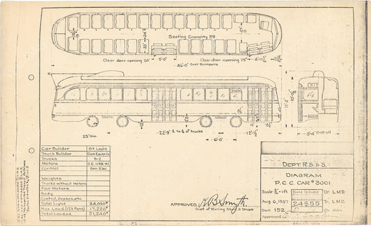 Vehicle Data Sheet 24555: MTA PCC Car #3001, 1948
