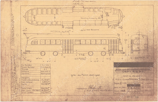 Vehicle Data Sheet 29410: MBTA PCC Cars 3002-3016; 3018-3021, 1966 V2