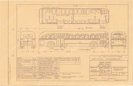 Vehicle Data Sheet 34013: MBTA Mack Buses #100-129, 1968