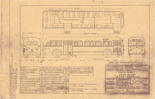 Vehicle Data Sheet 32967: MBTA Mack Buses #2250-2299, 1968