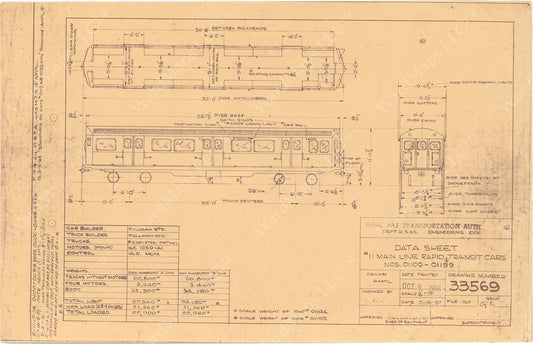 Vehicle Data Sheet 33569: MBTA Elevated Type 11 Rapid Transit Cars #01100-01199, 1964