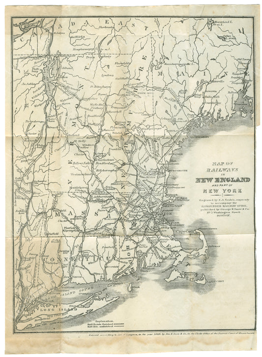 Pathfinder New England Railroad Map 1849