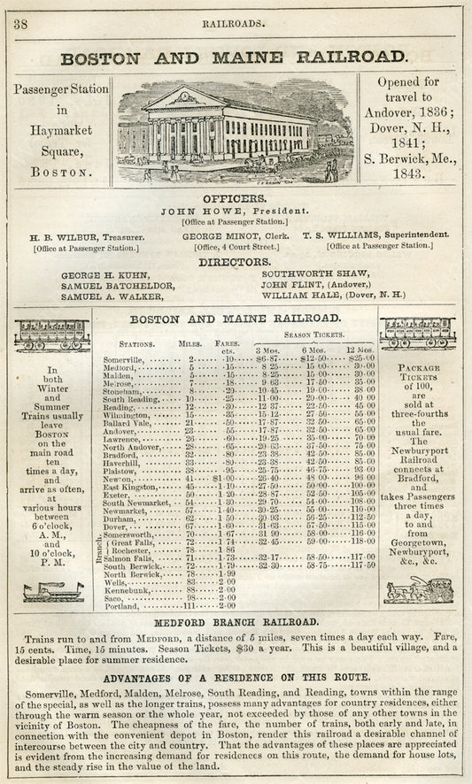 Boston & Maine Railroad Print Ad 1852